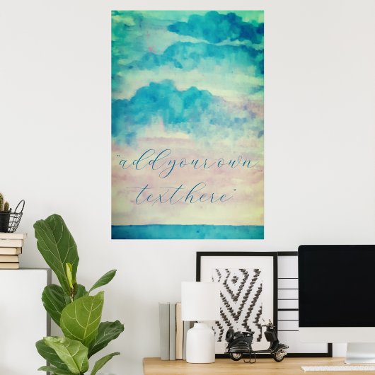 Jouw tekst Waterverf Skies en Zee Landschap toevoe Poster (Thuiskantoor)