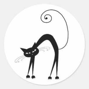 Jouw tekst - zwart kattenpersonage Pose 2 Ronde Sticker