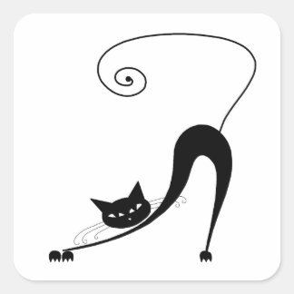 Jouw tekst - zwart kattenpersonage Pose 9 Vierkante Sticker