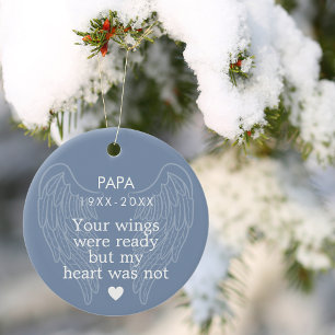 Jouw vleugels gepersonaliseerd memorium hart blauw keramisch ornament