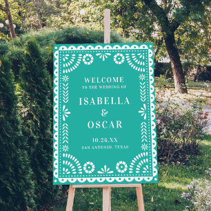 Jovely Aqua Papel Picado Mariage Affiche de bienve