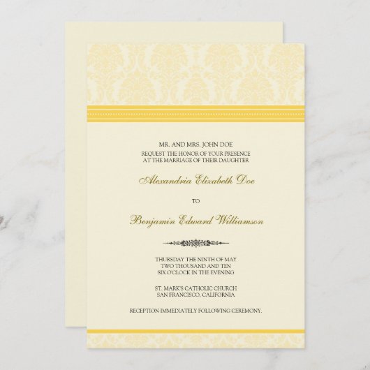 Jovely Mariage damassé Invitation (citron/crème) (Devant / Derrière)