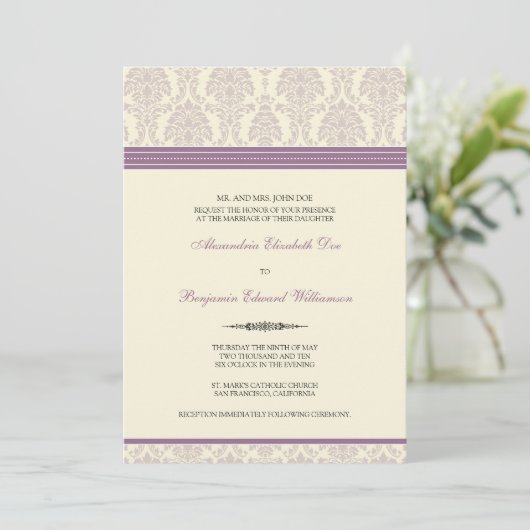Jovely Mariage damassé Invitation (lilas/crème) (Debout devant)