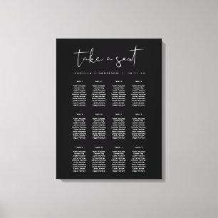 JOVI Black Edgy Modern Minimalist Seating Chart Canvas Afdruk