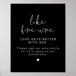 JOVI Black Modern Wine Wedding Guestbook Sign Poster