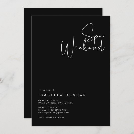 JOVI Edgy Black Bachelorette Spa Day Uitnodiging (Voorkant / Achterkant)