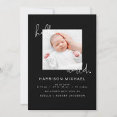 JOVI Modern Black Newborn One Photo-aankondiging Kaart (Voorkant)