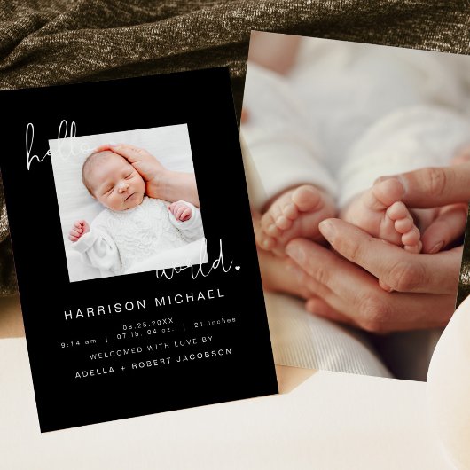 JOVI Modern Black Newborn One Photo-aankondiging Kaart