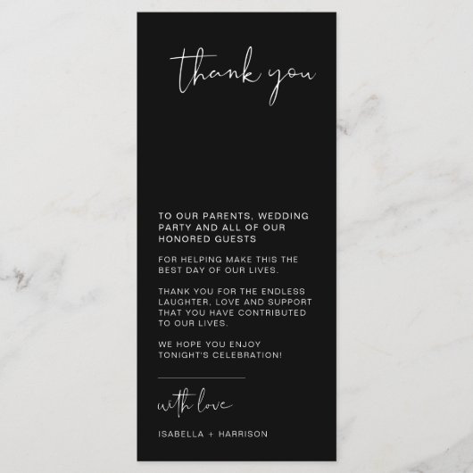 JOVI Moderne zwarte bruiloft Menu (Voorkant)