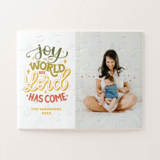 Joy aan de wereld is de Heer gekomen. Kerstmis Legpuzzel (Horizontaal)