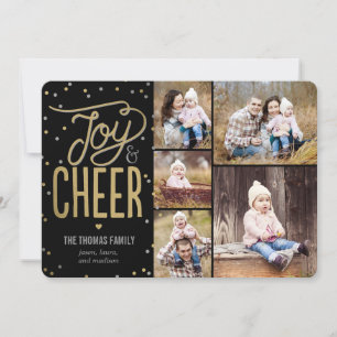 Joy and Cheer Holiday Photo Card - Zwart Feestdagenkaart