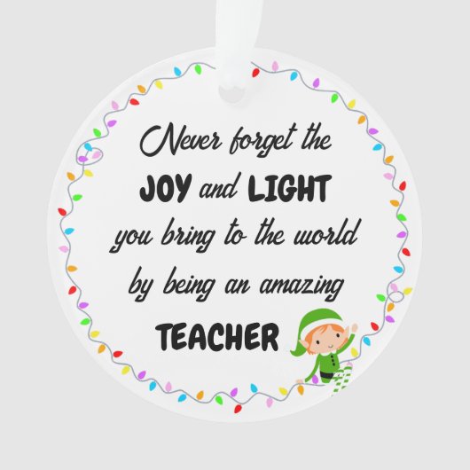 Joy and Light Dank u Leraar Acryl Ornament (voorkant)