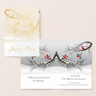 Joy and Peace Red Kerstvogels in Snowy Tree Folie Kaarten