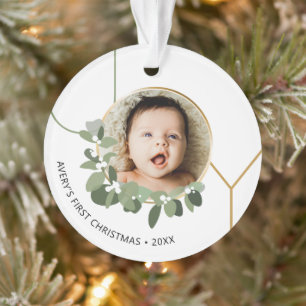 Joy Baby's eerste kerstkrans Custom Photo Ornament