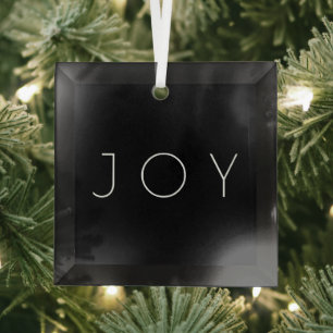 Joy Black en White Modern minimalist Typografie Glas Ornament