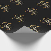 "Joy" Black Gold Script Elegant Holiday Cadeaupapier (Hoek)