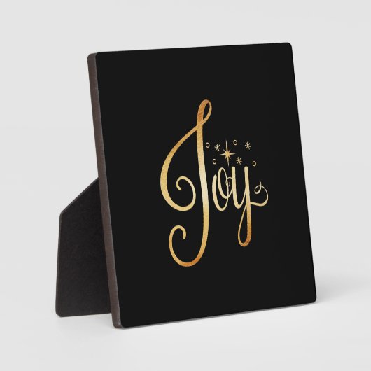 "Joy" Black Gold Script Elegant Holiday Fotoplaat (Voorkant)