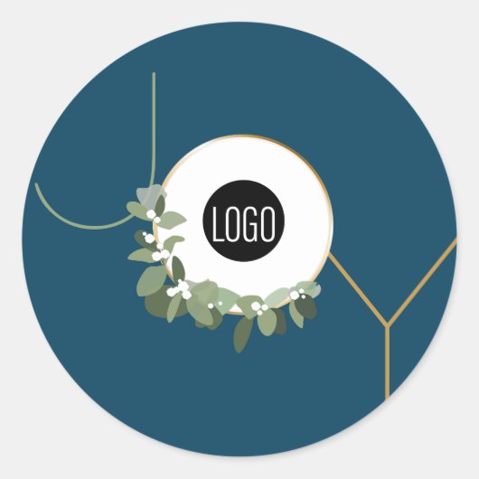 Joy Blue Christmas Moderne krans Custom logo Ronde Sticker (Voorkant)