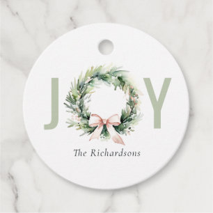 Joy Blush Green Christmas Krans Waterverf Bedankjes Labels