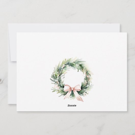 Joy Blush Green Christmas Krans Waterverf Feestdagenkaart (Achterkant)