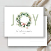 Joy Blush Green Christmas Krans Waterverf Feestdagenkaart