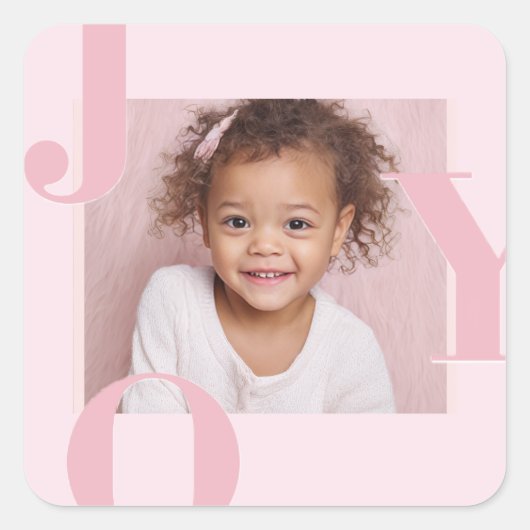 JOY Blush Pink Modern Christmas | Personalized  Vierkante Sticker (Voorkant)