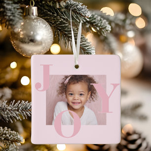 JOY Blush Roze Moderne Kerstmis Gepersonaliseerd Keramisch Ornament