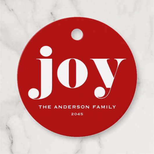 JOY Bold Typography Modern Christmas Red Bedankjes Labels (Voorkant)