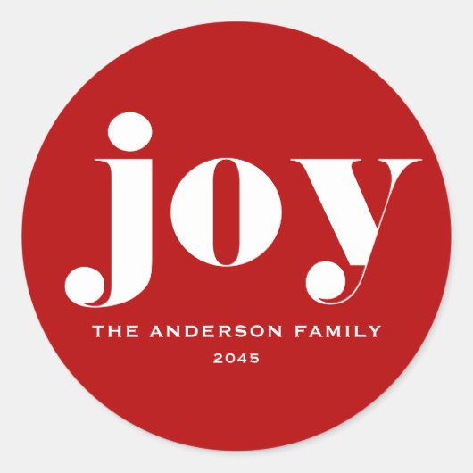 JOY Bold Typography Modern Christmas Red Ronde Sticker (Voorkant)