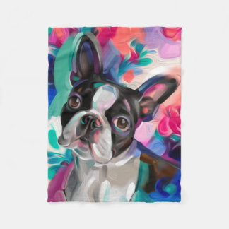 'Joy' Boston Terrier Dog Art fleece deken