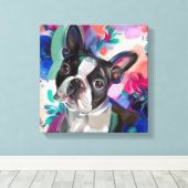 'Joy' Boston Terrier Hond Art print op doek (Insitu (Houten vloer))