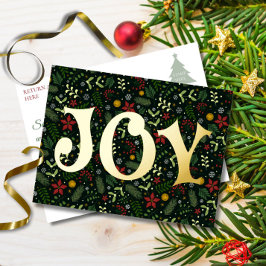 JOY Botanical Foil Holiday Post Card Folie Feestdagen Briefkaart