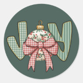 Joy Bow and Ornament Preppy Christmas Holiday Ronde Sticker (Voorkant)