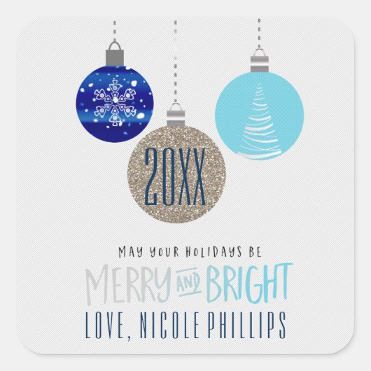 Joy & Bright Blue Ornamers Hang Holiday Sticker (Devant)