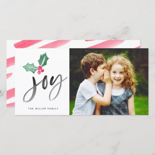 Joy Brush Script Holiday | Kerstfotokaart (Voorkant / Achterkant)