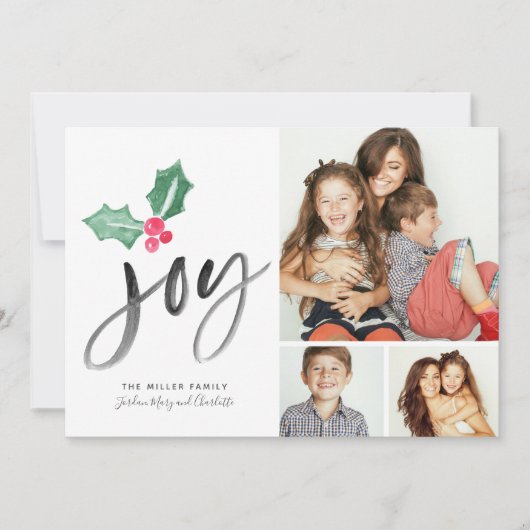 Joy Brush Script Holiday | Kerstmis 3-fotokaart (Voorkant)