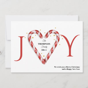 Joy Candy Cane Hart & Sterren Minimalistische Kers Feestdagenkaart