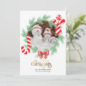 Joy Candy Cane Pine Tree krans Foto Kerstmis Feestdagenkaart (Staand voorkant)