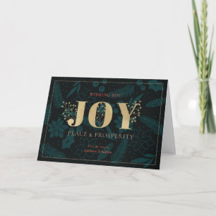 JOY Chic Navy Blue Business Holiday Card Feestdagen Kaart