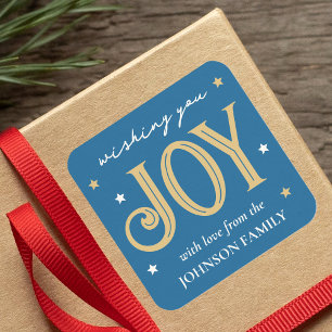 Joy Christmas Feestelijke Typografie Custom Name B Vierkante Sticker