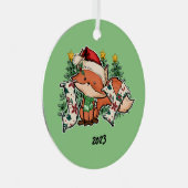 Joy Christmas Fox Metalen Ornament (Voorkant Rechts)