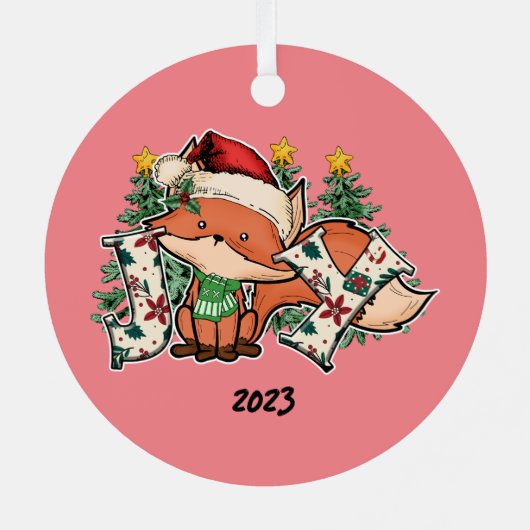Joy Christmas Fox Metalen Ornament (Achterkant)