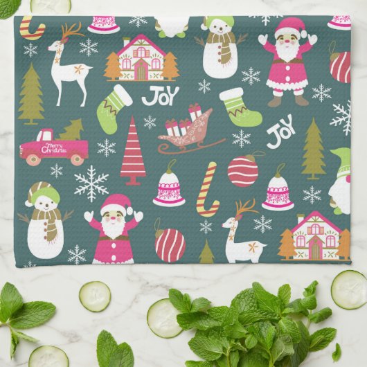 Joy Christmas Green Theedoek (Gevouwen)
