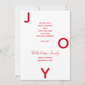 Joy Christmas photo blanc rouge simple carte (Dos)