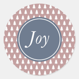 Joy Christmas Tree Pattern Blauw Wit Paarse Roos Ronde Sticker