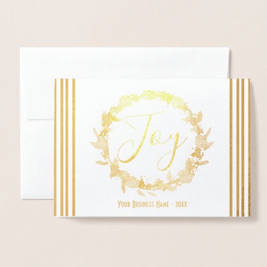 Joy Christmas Wreath Business Logo Folie Kaarten (Voorkant met envelop)