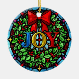 Joy Christmas Wreath Stained Glass Keramisch Ornament