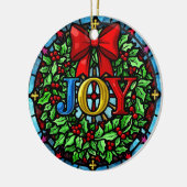 Joy Christmas Wreath Stained Glass Keramisch Ornament (Links)