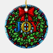 Joy Christmas Wreath Stained Glass Keramisch Ornament (Achterkant)
