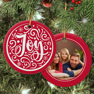 Joy Custom Family Foto met kerstfeestdag Red Keramisch Ornament